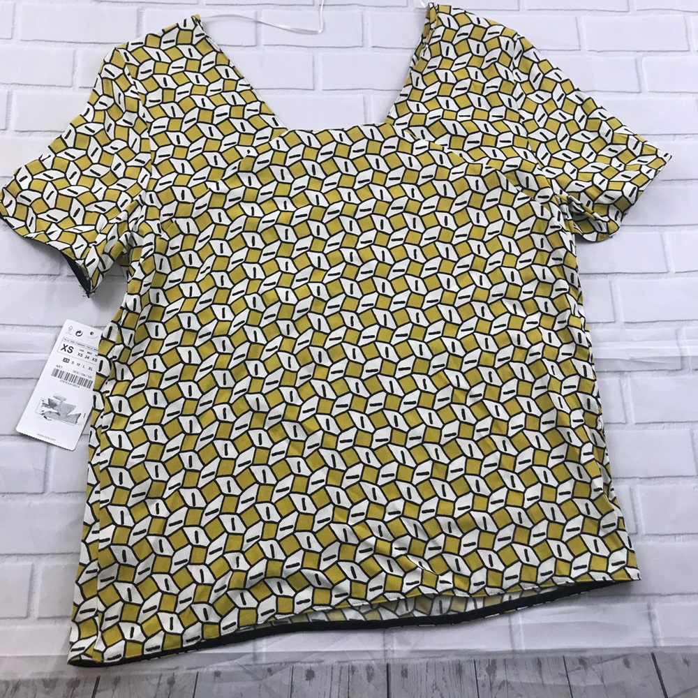 NWT Zara basic mustard geometric patterned Shirt … - image 3